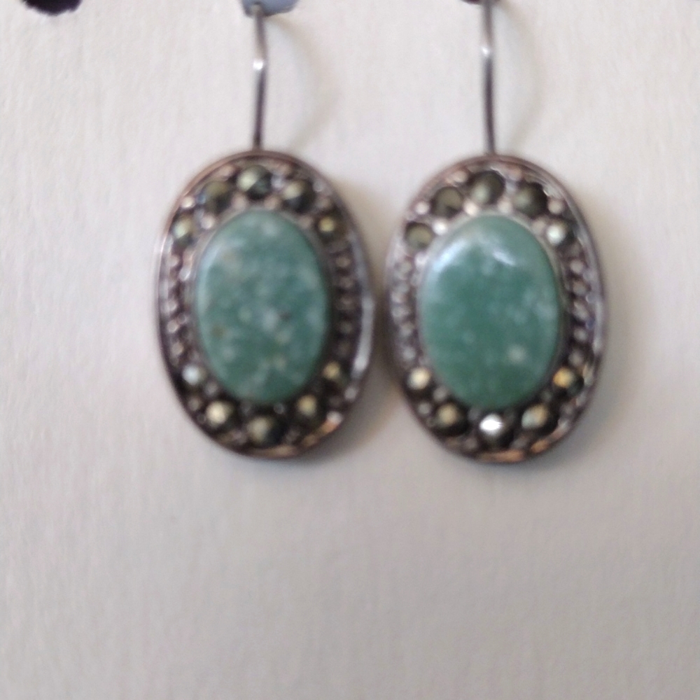 LC faux silver rhinestone and turquoise earrings.